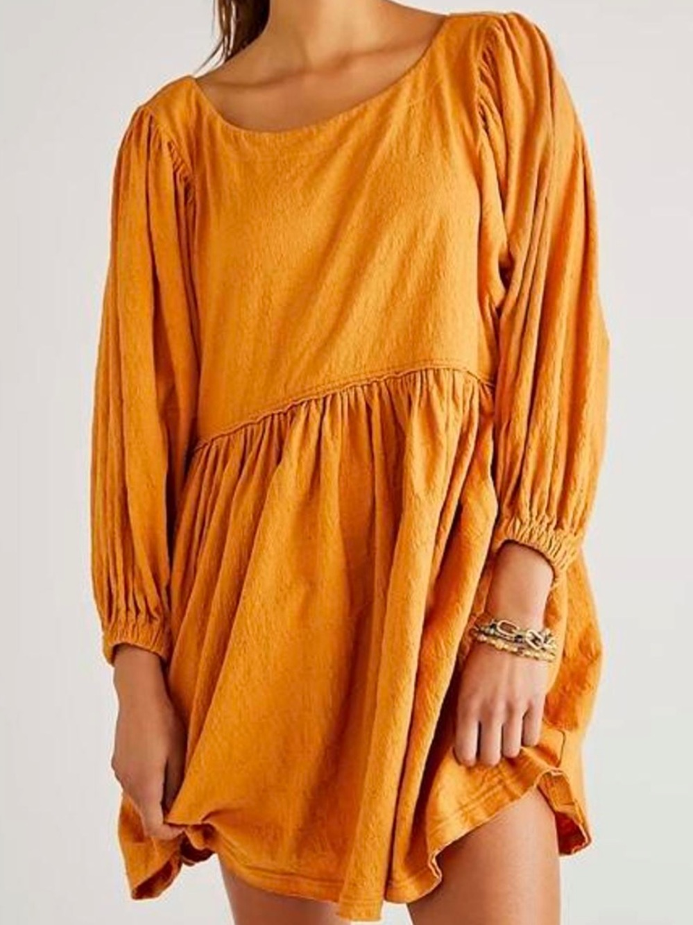 Free People Beach Get Obsessed Babydoll Dress Large Boho Puff Sleeve